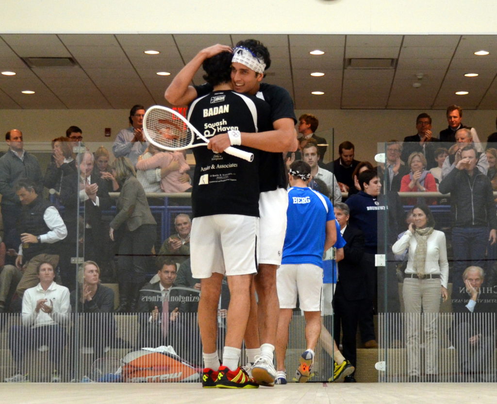 Yvain Badan & Manek Mathur embrace after winning the 2016 Chilton Investments North American Open
